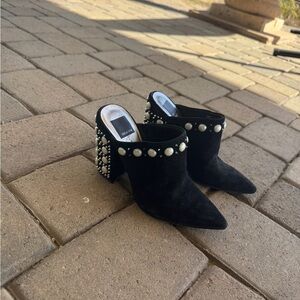 Dolce Vita Eon Black Suede Mules with Pearl Embellishments